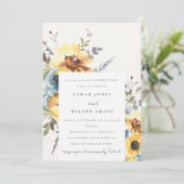 Geel Navy Zonnebloem Waterverf Bloemen Verloving Kaart (Staand voorkant)