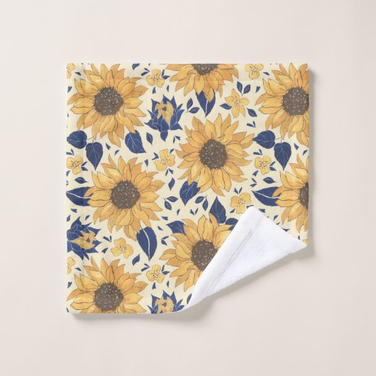 Geel & Navy Zonnebloemen Bad Handdoek (Wasdoekje)