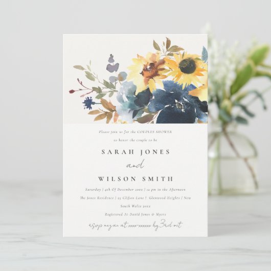 Geel Navy Zonnebloemen Bloemen Bloemen Koppels Dou Kaart (Staand voorkant)