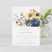 Geel Navy Zonnebloemen Bloemen Bloemen Vrijgezelle Kaart (Staand voorkant)