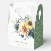 Geel Navy Zonnebloemen Waterverf Bloemen Bruiloft Bedankdoosjes (Geopend)