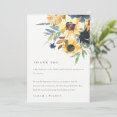 Geel Navy Zonnebloemen Waterverf Bloemen Bruiloft Bedankkaart (Staand voorkant)