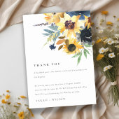 Geel Navy Zonnebloemen Waterverf Bloemen Bruiloft Bedankkaart
