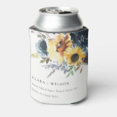 Geel Navy Zonnebloemen Waterverf Bloemen Bruiloft Blikjeskoeler (Blikje Achterkant)