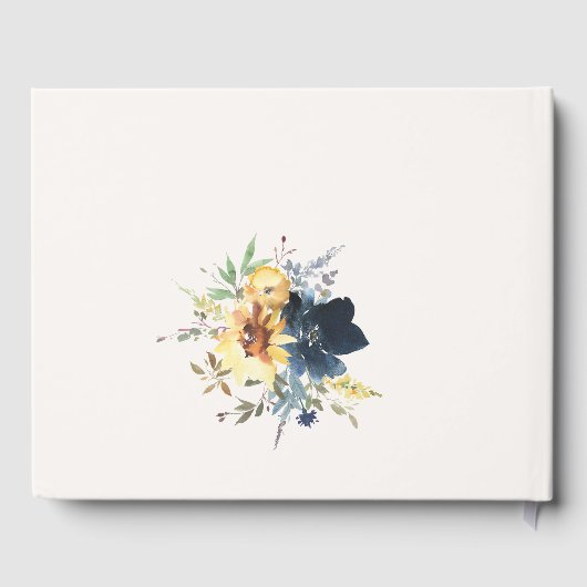 Geel Navy Zonnebloemen Waterverf Bloemen Bruiloft Gastenboek (Achterkant)