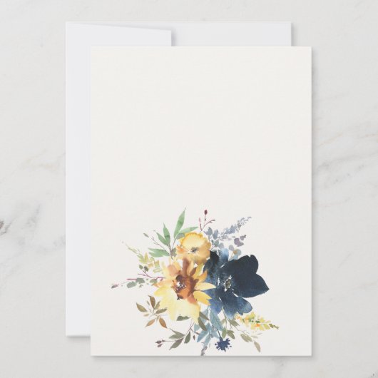 Geel Navy Zonnebloemen Waterverf Bloemen Bruiloft Kaart (Achterkant)