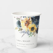 Geel Navy Zonnebloemen Waterverf Bloemen Bruiloft Papieren Bekers (Voorkant)