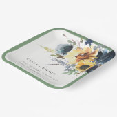 Geel Navy Zonnebloemen Waterverf Bloemen Bruiloft Papieren Bordje (Gebogen)