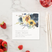 Geel Navy Zonnebloemen Waterverf Bloemen Bruiloft Servet (Insitu)