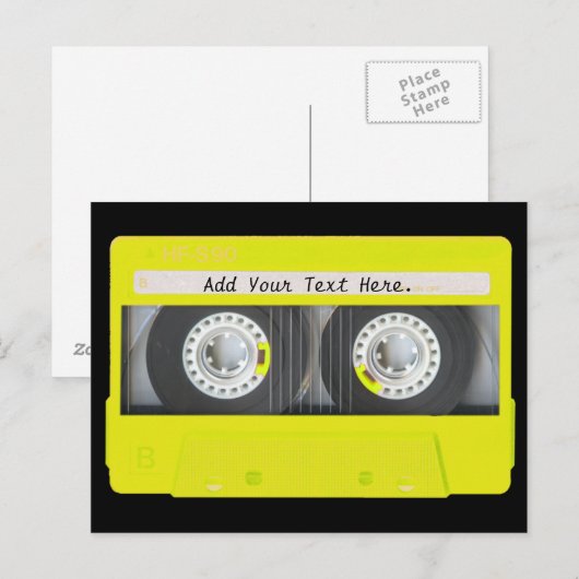 Geel Neon  Cassettebandje Briefkaart (Voorkant / Achterkant)