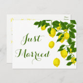 Geel net getrouwd Lemon Green Wedding Citrus Aankondigingskaart (Voorkant / Achterkant)