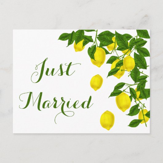 Geel net getrouwd Lemon Green Wedding Citrus Aankondigingskaart (Voorkant)