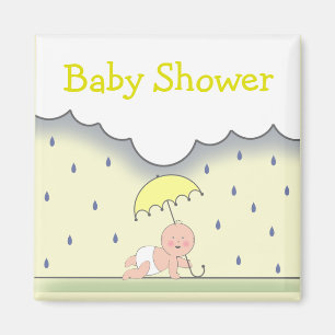 Geel neutraal Baby shower Magnet- Rijn & Umbrella Magneet