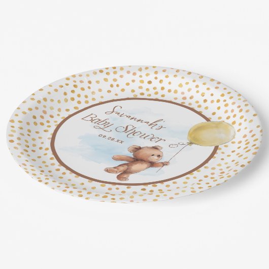 Geel Neutral Teddy Bear Baby shower Papier Bord (Gekanteld)
