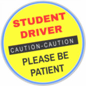 Geel Nieuwe Student Driver Sticker (Be Patient) (Voorkant)