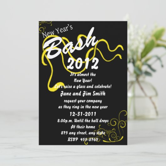 Geel nieuwjaar Uitnodiging Bash (Staand voorkant)
