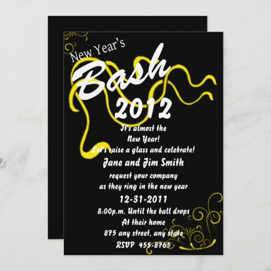 Geel nieuwjaar Uitnodiging Bash (Voorkant / Achterkant)