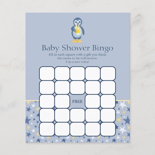 Geel Noord-Star Penguin Baby shower Bingo Game (Voorkant)