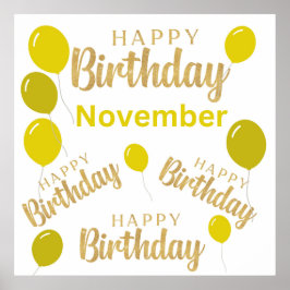 Geel November verjaardagsfeestje Poster