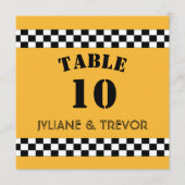 Geel NYC Checker Taxi Cabine Vierkant Tafelnummer (Voorkant)