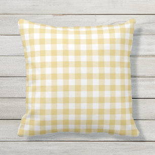 Geel Ochre en wit Gingham Patroon Gecontkered Buitenkussen
