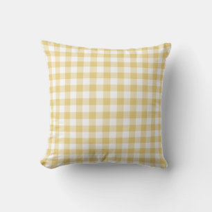 Geel ochre en wit Gingham Pattern Kussen