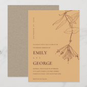 GEEL OCHRE-LIJN MET FLORAL WEDDING INVITE BEDANKKAART (Voorkant / Achterkant)
