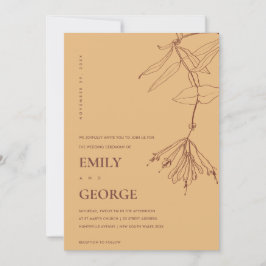 GEEL OCHRE-LIJN MET FLORAL WEDDING INVITE BEDANKKAART