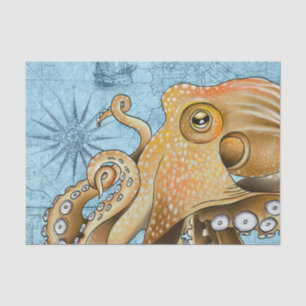 Geel Octopus  Kaart Compass Nautical Blue Tissuepapier