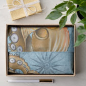 Geel Octopus  Kaart Compass Nautical Blue Tissuepapier (Geschenk)