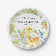 Geel Oerwoud Dieren Baby shower 7" Bord