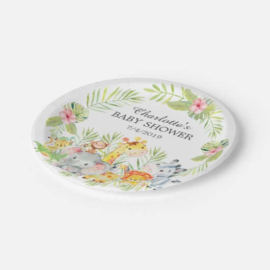 Geel Oerwoud Dieren Baby shower 7-inch Bord (Gekanteld)