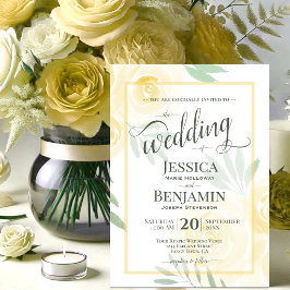 Geel of Goud Boho Rozen Stijlvol Script Trouwen Kaart