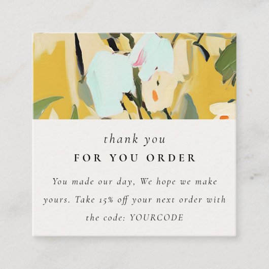 Geel oker geschilderde bloem Bedankt voor de beste Vierkante Visitekaartje (Voorkant)