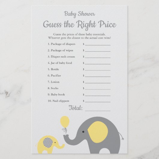 Geel Olifant Baby Shower Prijs is Goed Spel Flyer (Voorkant)