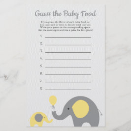 Geel olifant Baby shower raad Baby-voedselspel Flyer
