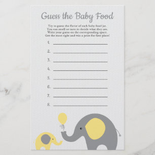 Geel olifant Baby shower raad Baby-voedselspel Flyer