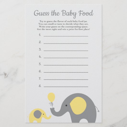 Geel olifant Baby shower raad Baby-voedselspel Flyer (Voorkant)