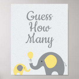 Geel olifant Baby shower raad hoeveel teken Poster