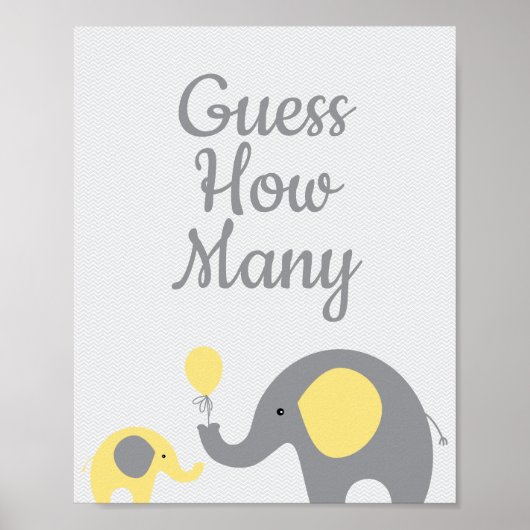 Geel olifant Baby shower raad hoeveel teken Poster (Voorkant)