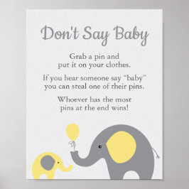 Geel olifant Baby shower Zeg geen Baby Poster