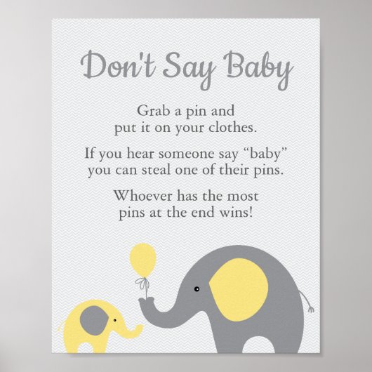 Geel olifant Baby shower Zeg geen Baby Poster (Voorkant)