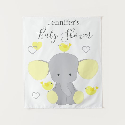 Geel Olifant Jongen Meisje Baby shower Achtergrond Wandkleed (Voorkant)