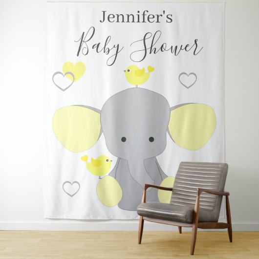 Geel Olifant Jongen Meisje Baby shower Achtergrond Wandkleed (In situ)