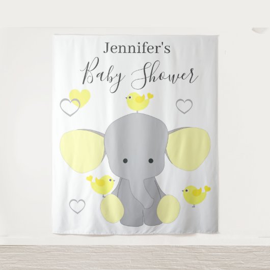 Geel Olifant Jongen Meisje Baby shower Achtergrond Wandkleed (Voorkant)