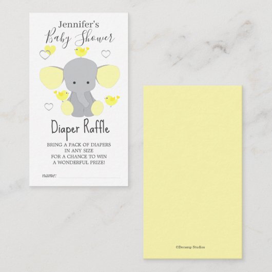 Geel Olifant Jongen Meisje Baby shower Luier Raffl Informatiekaartje (Voorkant / Achterkant)