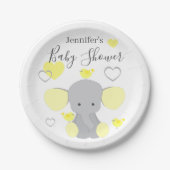 Geel Olifant Jongen Meisje Baby shower Party Papieren Bordje (Voorkant)
