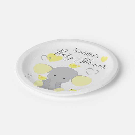 Geel Olifant Jongen Meisje Baby shower Party Papieren Bordje (Gekanteld)