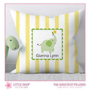 Geel Olifant Monogram Baby Meisje Jongen Kussen