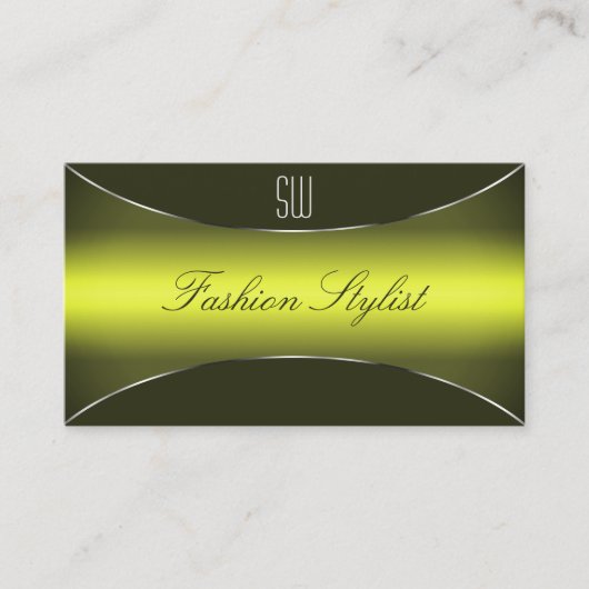 Geel Olijf Groen met Zilveren Grens en Monogram Visitekaartje (Voorkant)